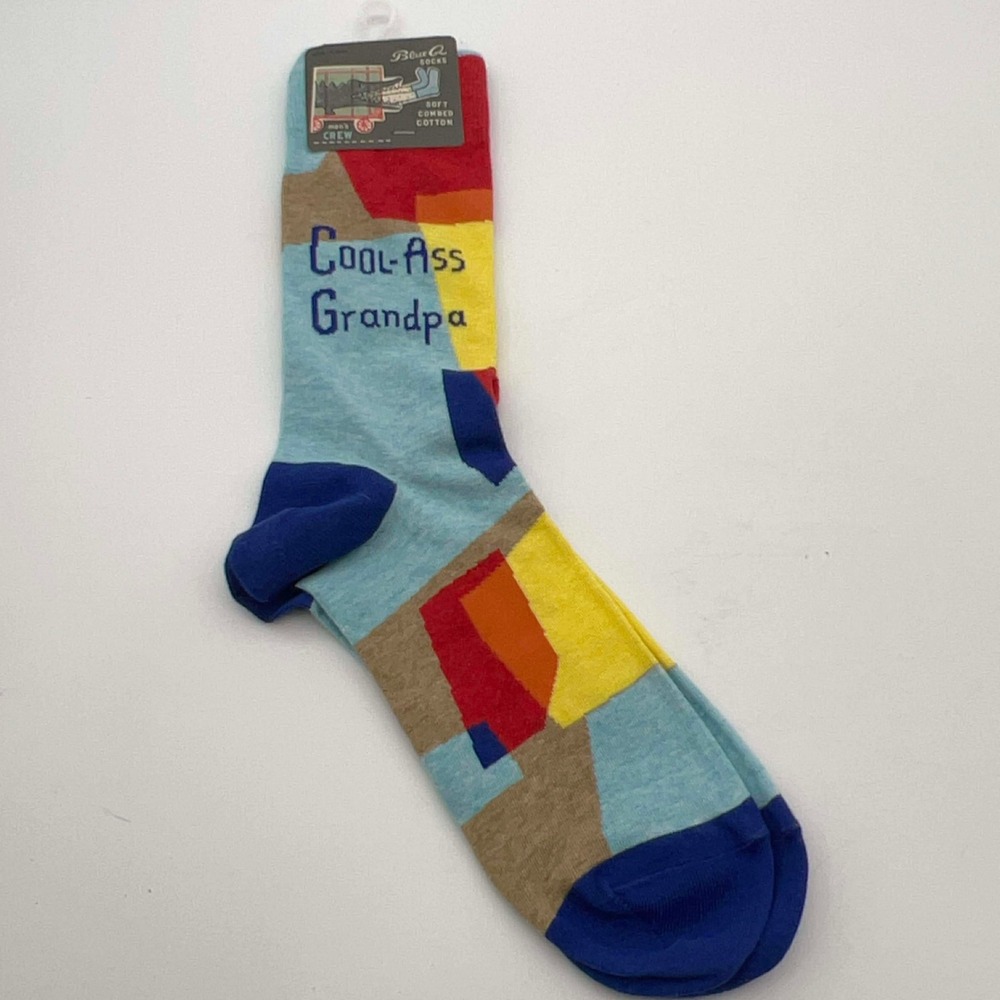 Blue Q Cool‎ Ass Grandpa Men's Crew Socks Soft Combed Cotton Size 7-12 NEW